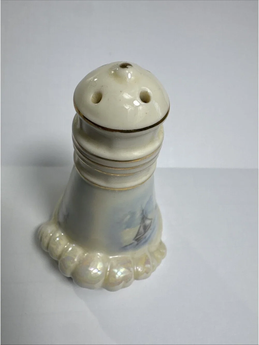 Giftco Lighthouse Shaped Ceramic Salt & Pepper Shaker Set Sailboat Nautical